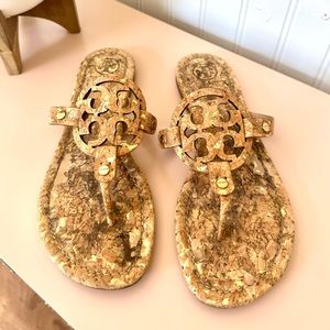 Tory Burch Miller Cork Logo Thong Sandal, Natural Gold